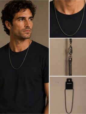 Simons Gunmetal Braided Chain Necklace